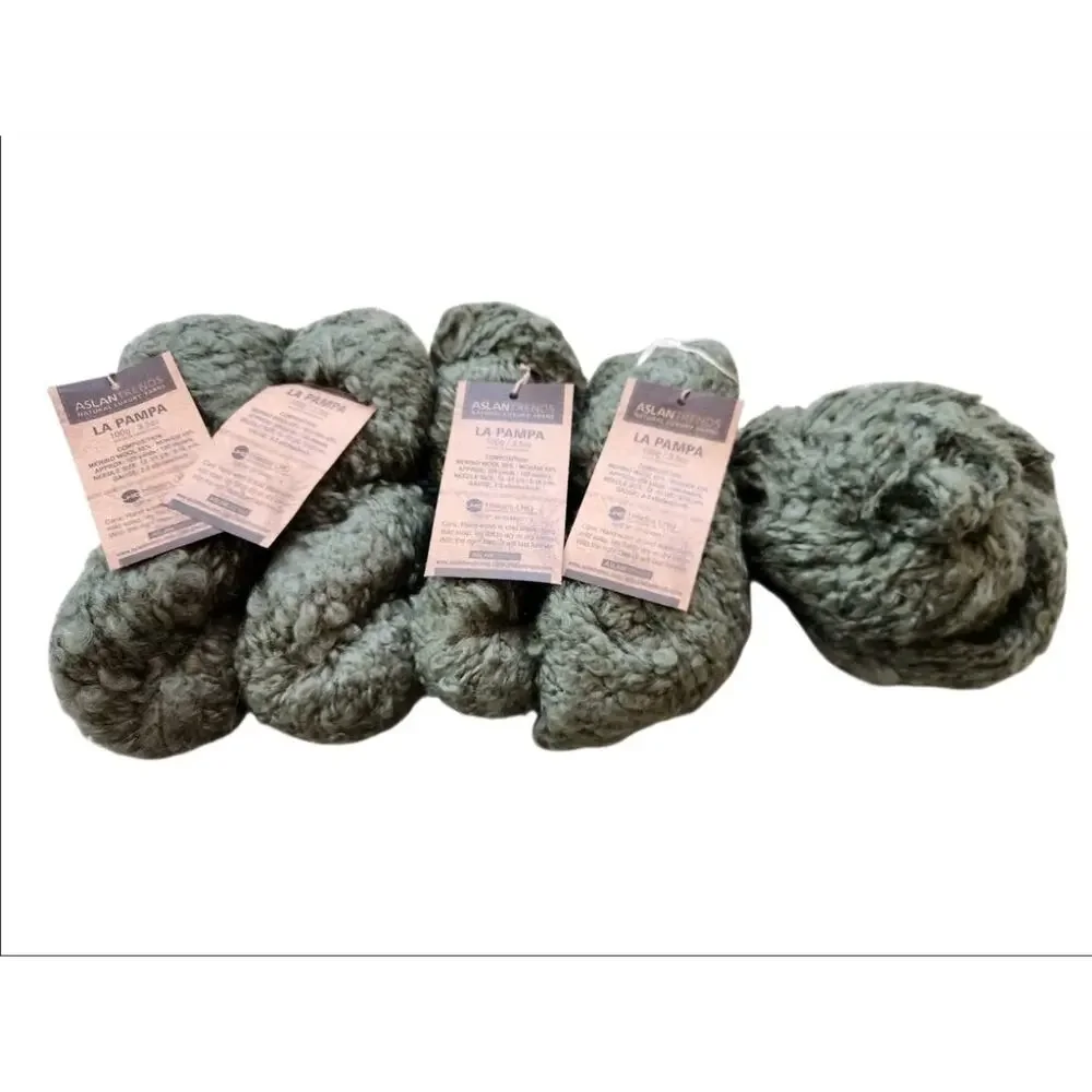 Aslan Trends La Pampa Yarn Lot 4 Merino Mohair Bulky Boucle Green Argentina
